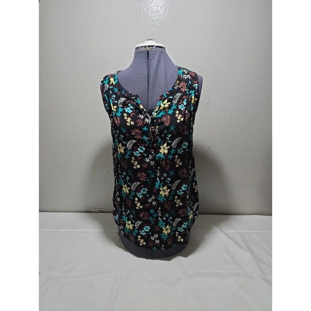 Sonoma Goods For Life Black Multicolor Floral V-Neck Sleeveless Blouse Size S